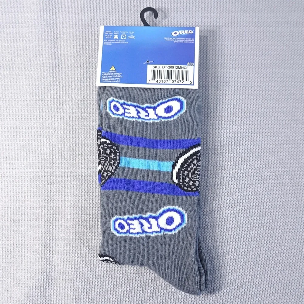 One Pair Oreo‎ Men's Shoe Size 6-12 Gray/Blue Crew Socks Funny Novelty Fun Snack